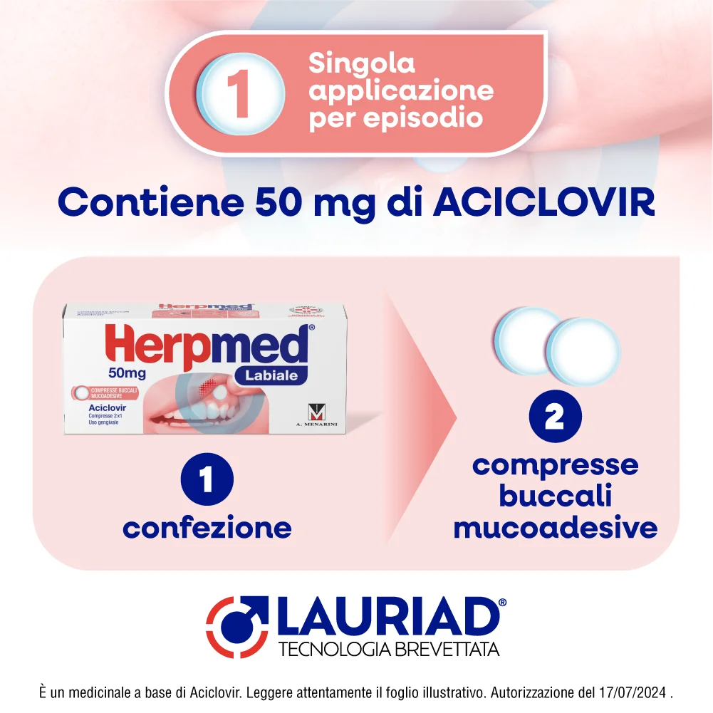 Herpmed Labiale 50Mg 2 Compresse Rapido Sollievo dall'Herpes