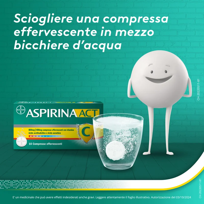 Aspirina Act C Febbre e Sintomi Influenzali 10 Compresse Effervescenti Con vitamina C