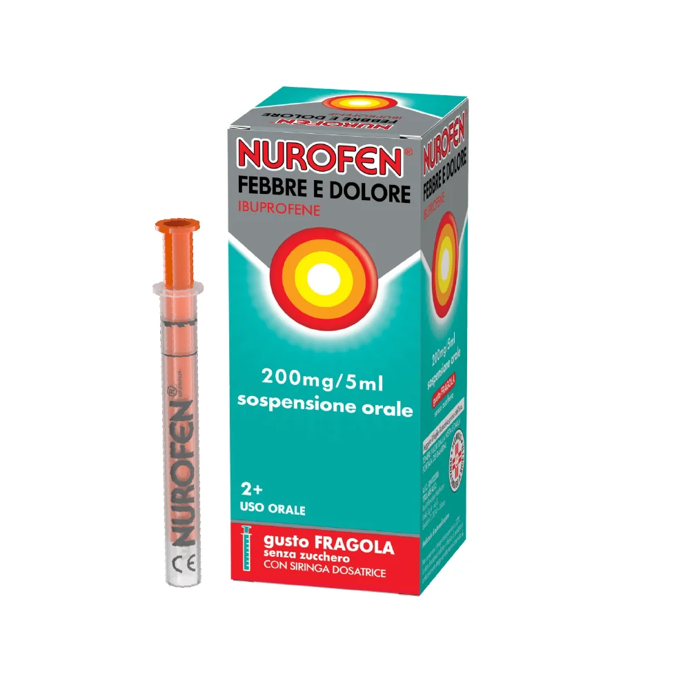 Nurofen Febbre e Dolore 200 mg/5 ml Gusto Fragola 100 ml Bambini e Adulti