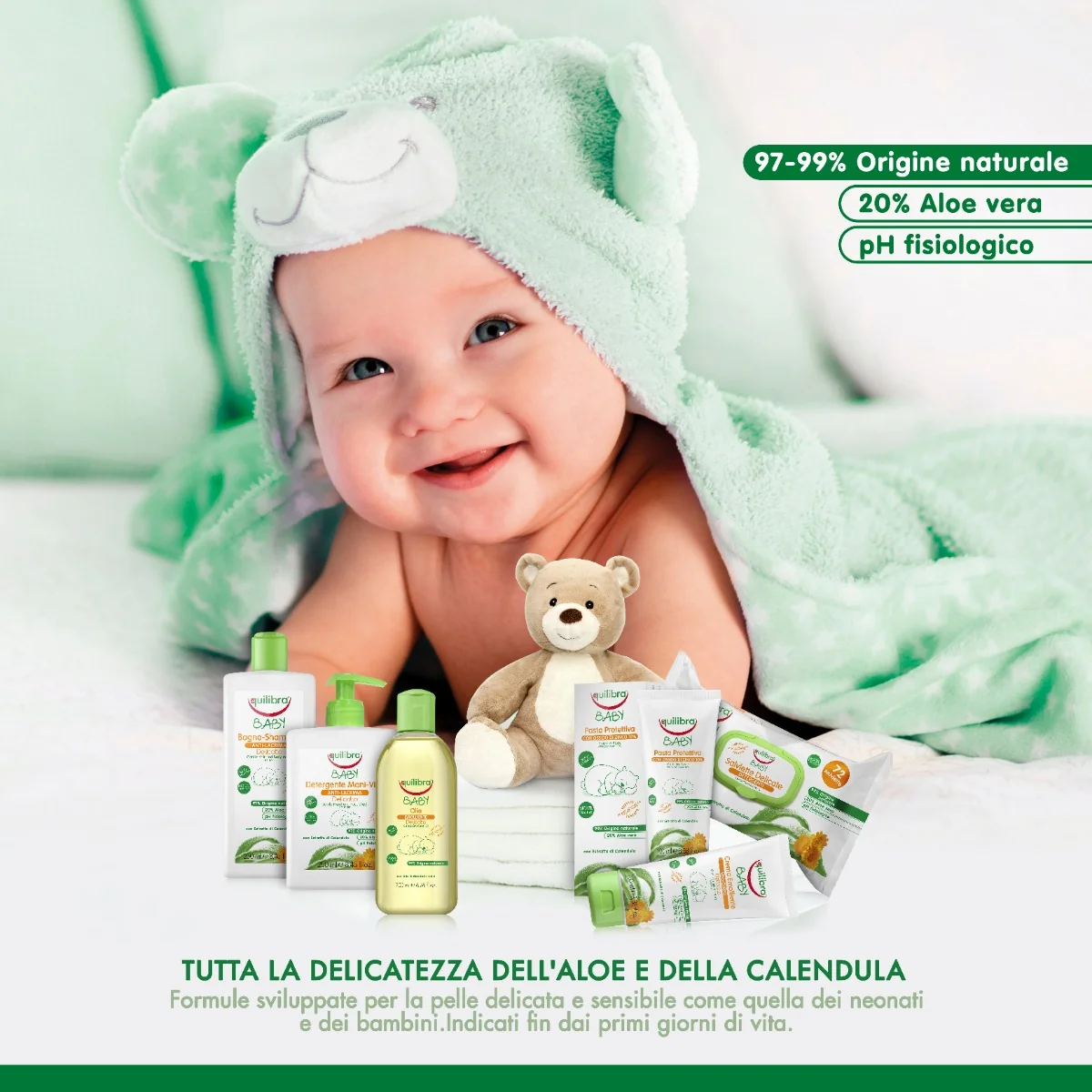 Equilibra Salviette Detergenti Baby 72 Salviette Senza Alcool