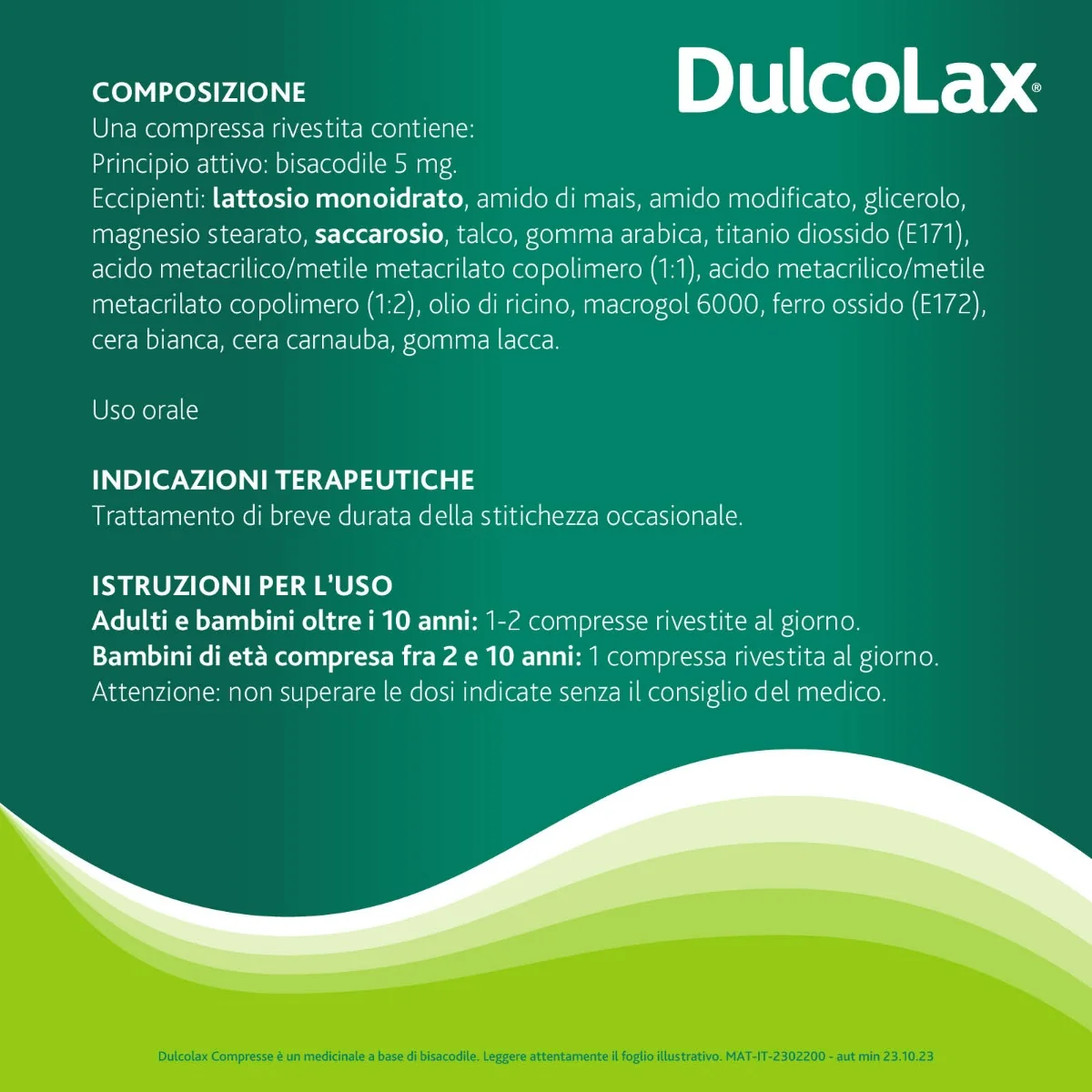 Dulcolax 5 mg Bisacodile 20 Compresse rivestite Stitichezza