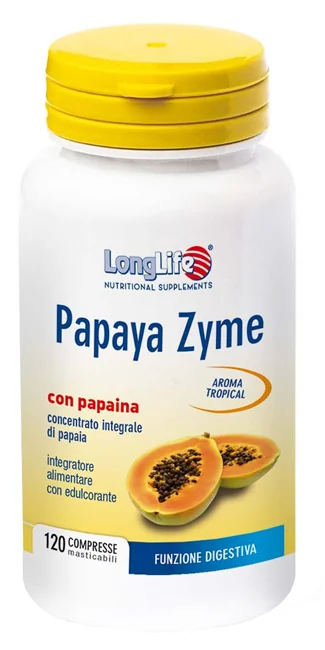 LONGLIFE PAPAYA ZYME INTEGRATORE DIGESTIVO 120 TAVOLETTE