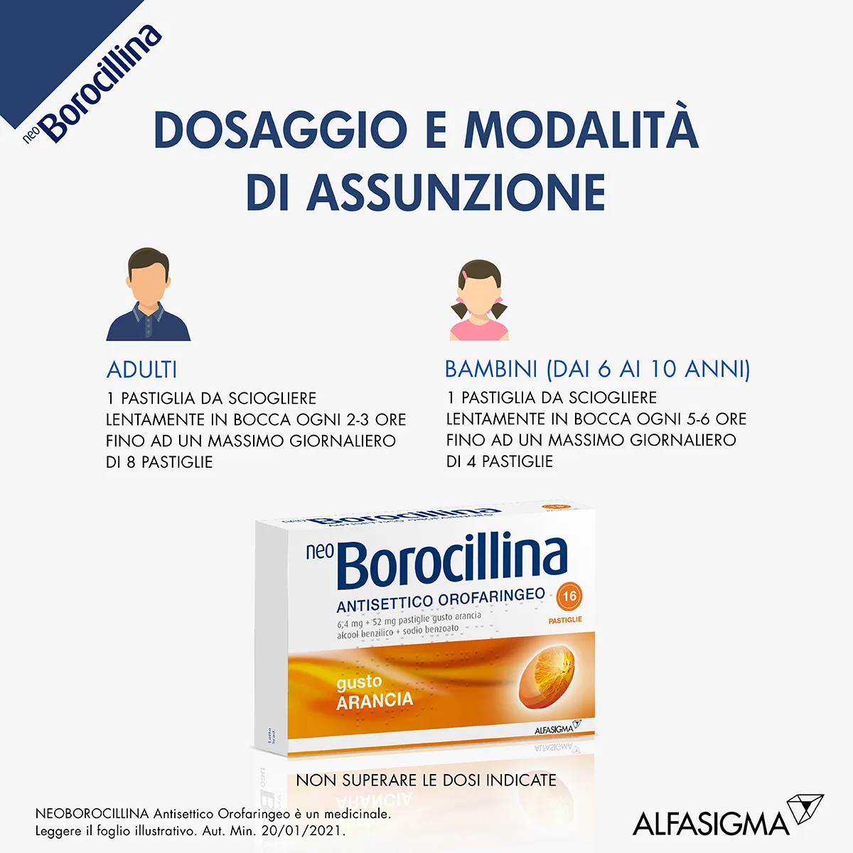 Neo Borocillina Antisettico Orofaringeo 6,4mg + 52mg Arancia 16 Pastiglie 
