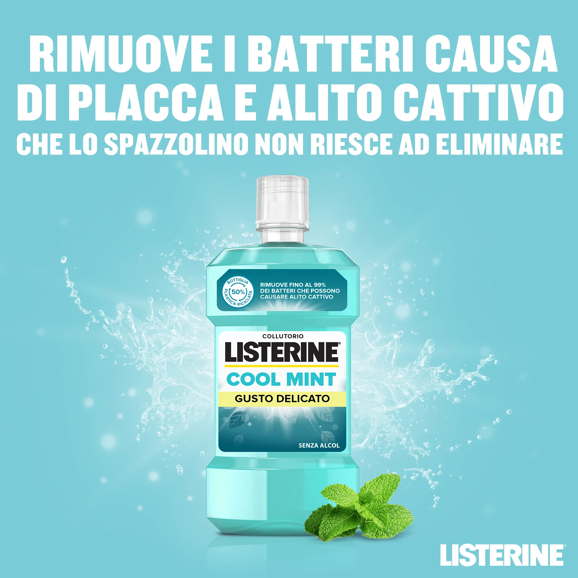 Listerine Cool Mint Gusto Delicato Collutorio 500 ml Alito Fresco