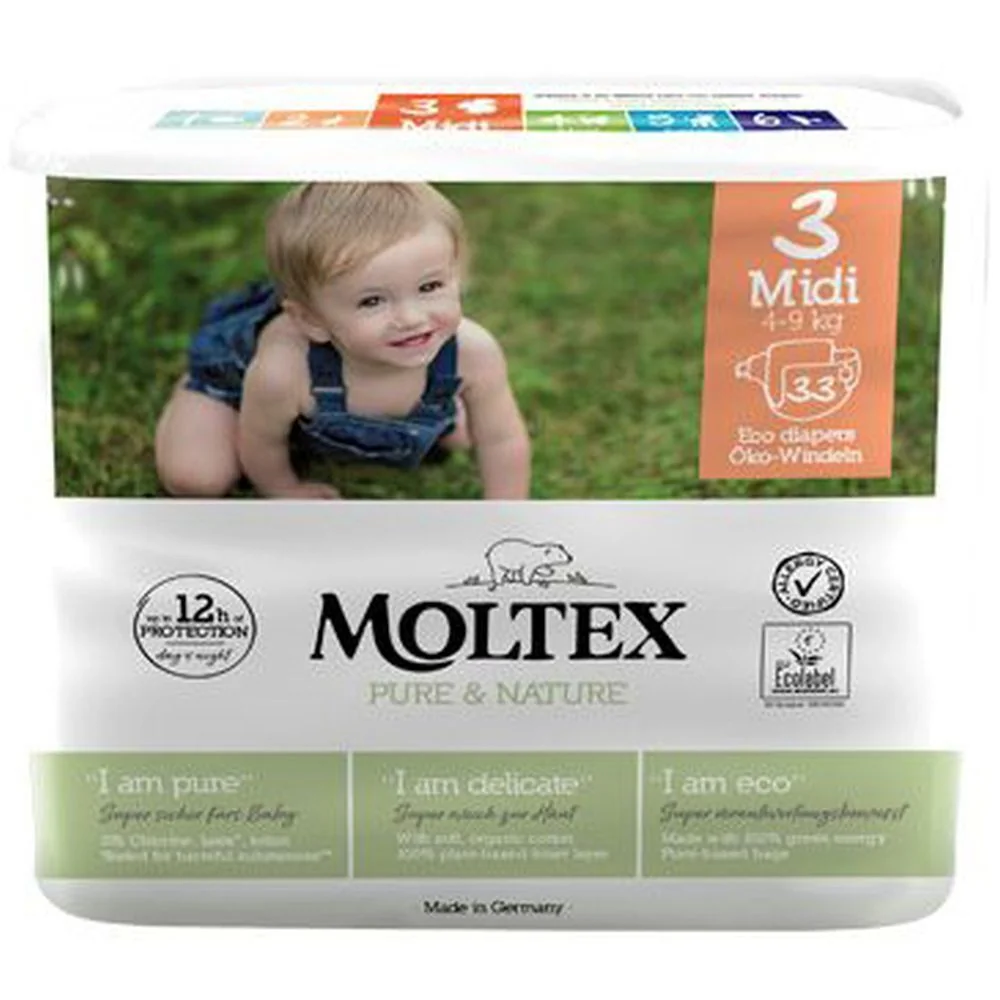 PANNOLINI MOLTEX PURE & NATURE MIDI 4-9 KG TAGLIA 3 33 PEZZI