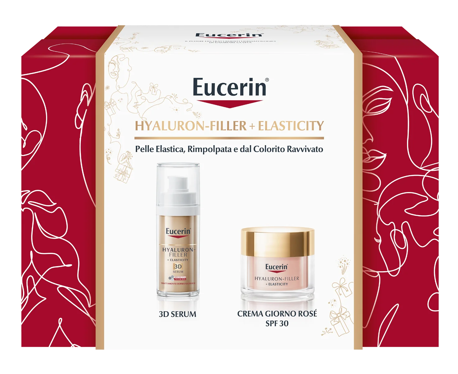 EUCERIN HYALURON-FILLER ELASTICITY 3D SIERO ANTI-AGE VISO +  CREMA GIORNO ROSÉ SPF30