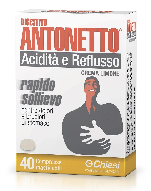 DIGESTIVO ANTONETTO ACIDITÀ  E REFLUSSO INTEGRATORE GUSTO LIMONE 40 COMPRESSE