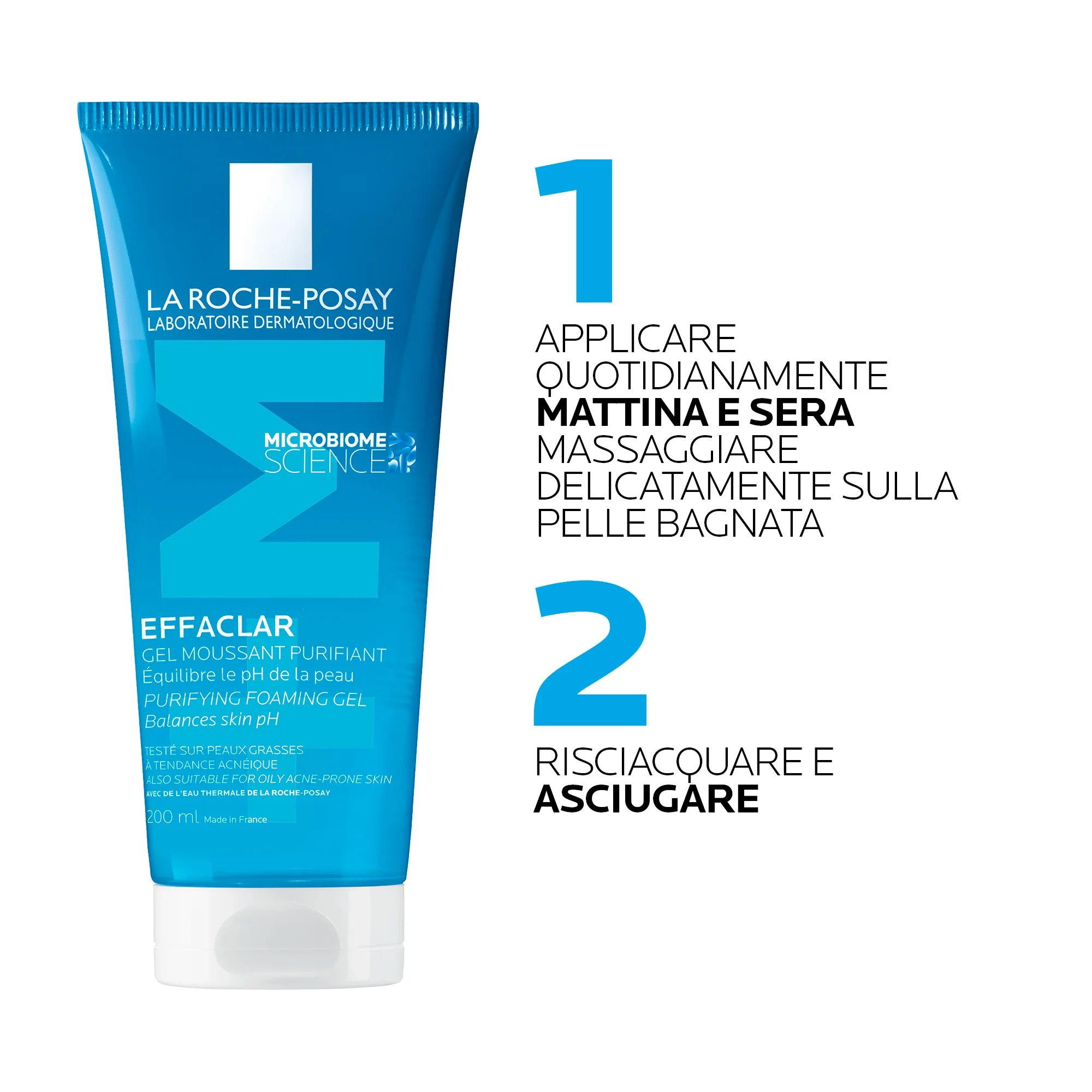 La Roche Posay Effaclar Gel Mousse Purificante 200 ml Detergente Viso per Pelle Grassa e Sensibile