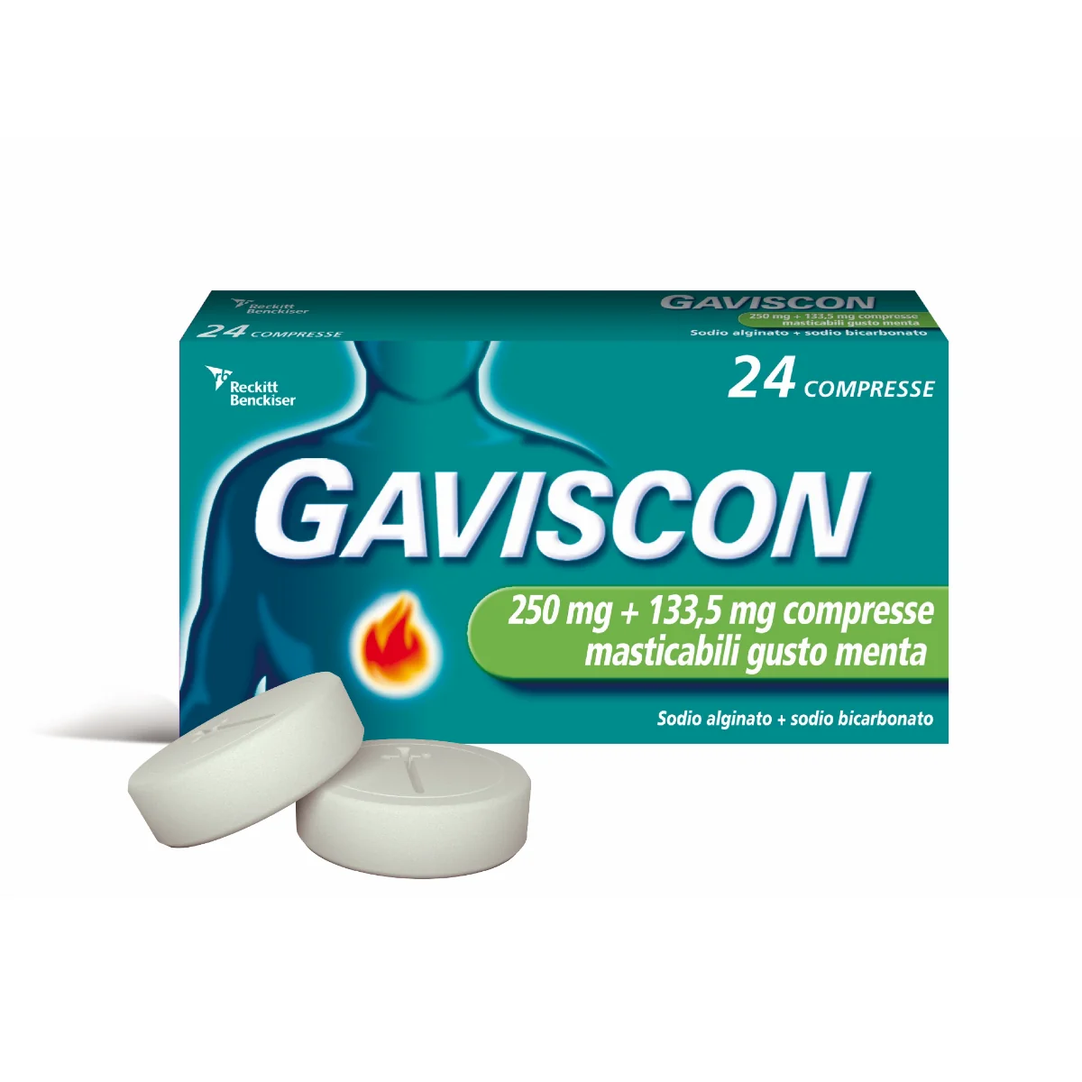 Gaviscon Compresse Masticabili Aroma Menta 24 Compresse Per Bruciore di Stomaco