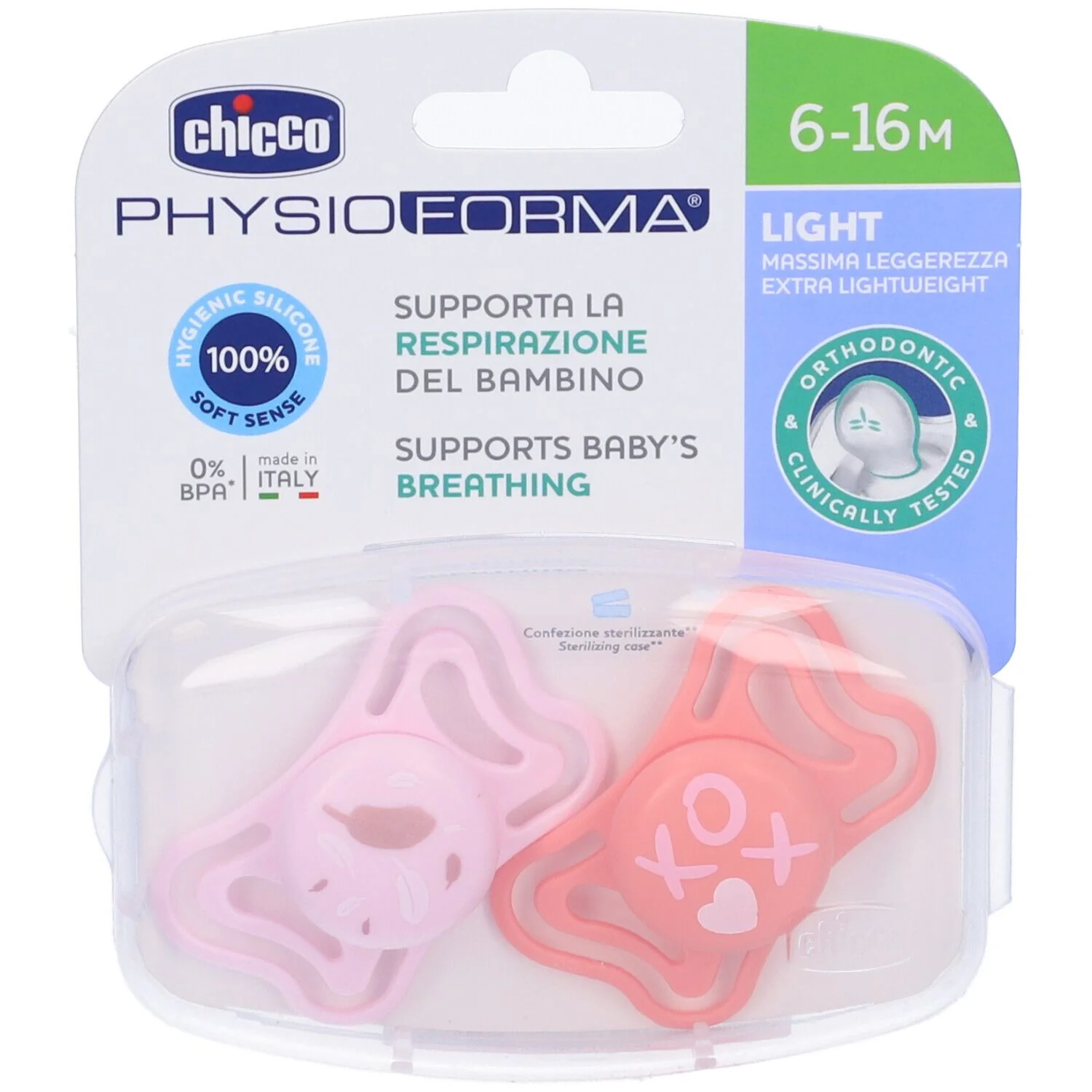 CHICCO SUCCHIETTO LIGHT GIRL SILICONE 6-16 MESI 2 PEZZI