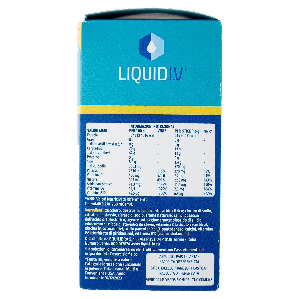 Liquid I.V. Hydration Multiplier Limone 10 Stick Senza Glutine