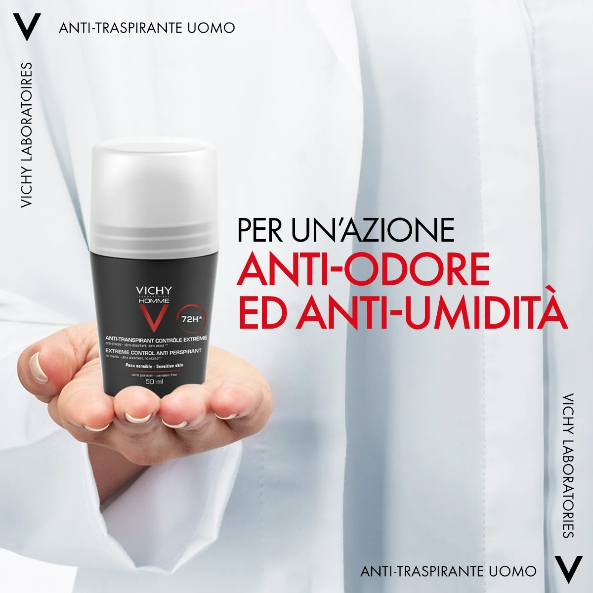 Vichy Homme Deodorante Roll On 72h 50 ml antitraspirante per pelli sensibili