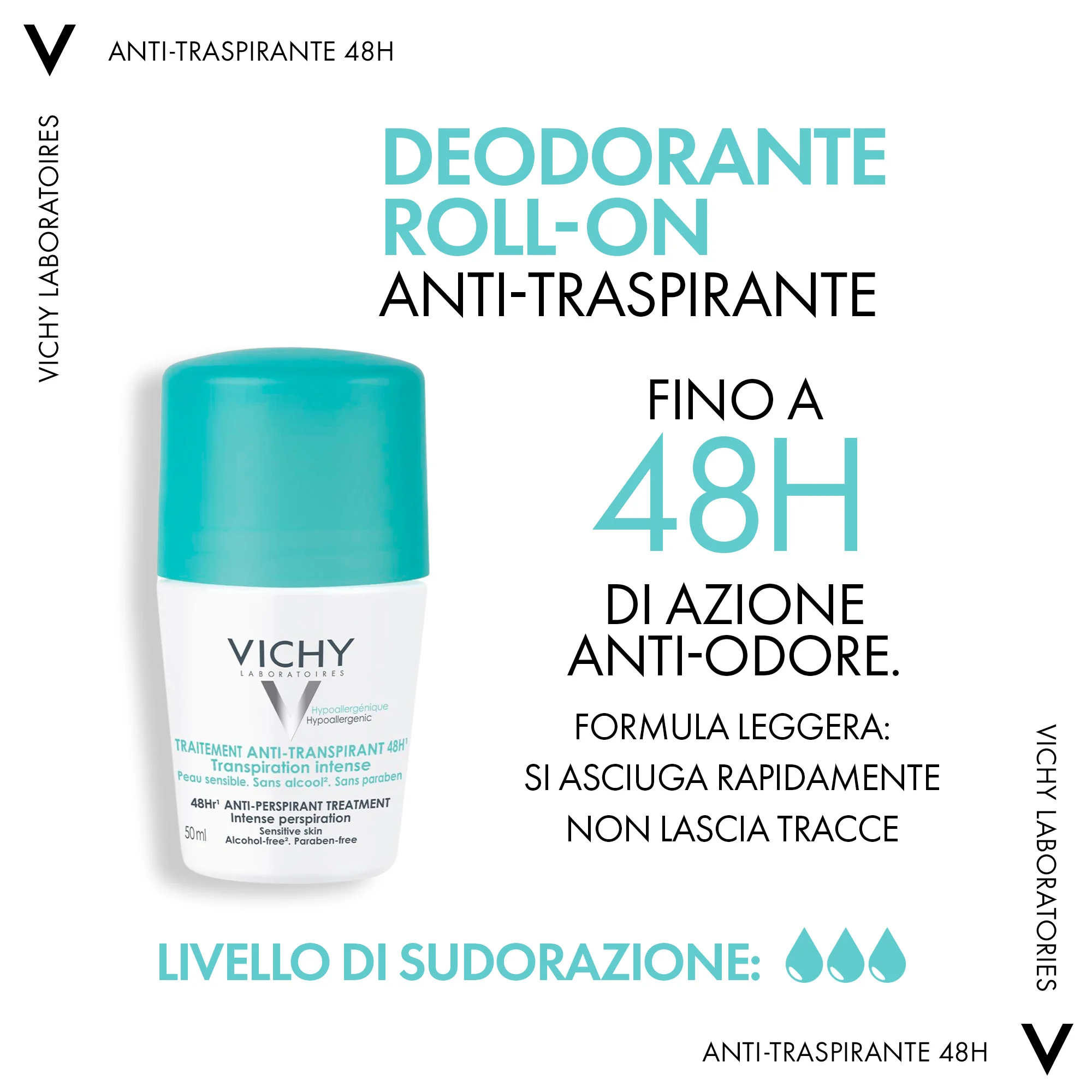 Vichy Deodorante Roll On Anti-traspirante 48h 50 ml Per Traspirazione Intensa