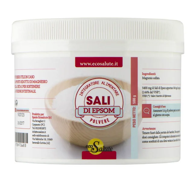 SALI DI EPSOM POLVERE INTEGRATORE DI MAGNESIO 500 G