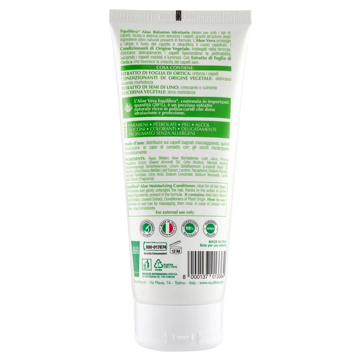 Equilibra Capelli Aloe Balsamo Idratante 200 Ml Azione Rinforzante