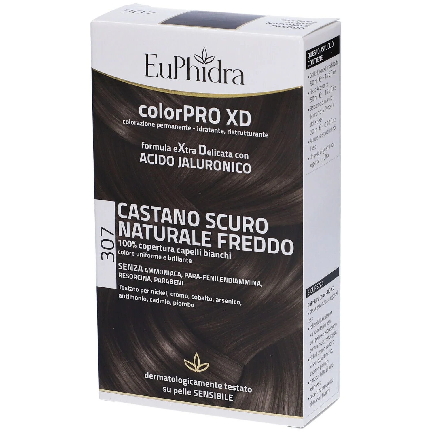 EUPHIDRA COLORPRO XD 307 CASTANO SCU NATURALE F COLORE + ATTIVANTE + BALSAMO + CUFFIA + GUANTI