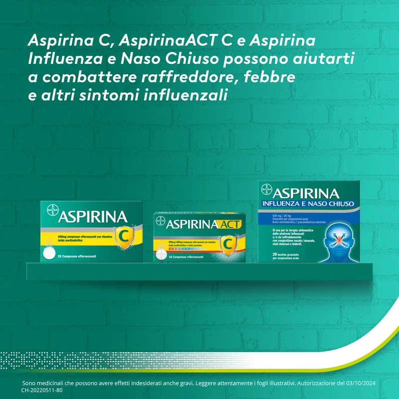 Aspirina Act C Febbre e Sintomi Influenzali 10 Compresse Effervescenti Con vitamina C