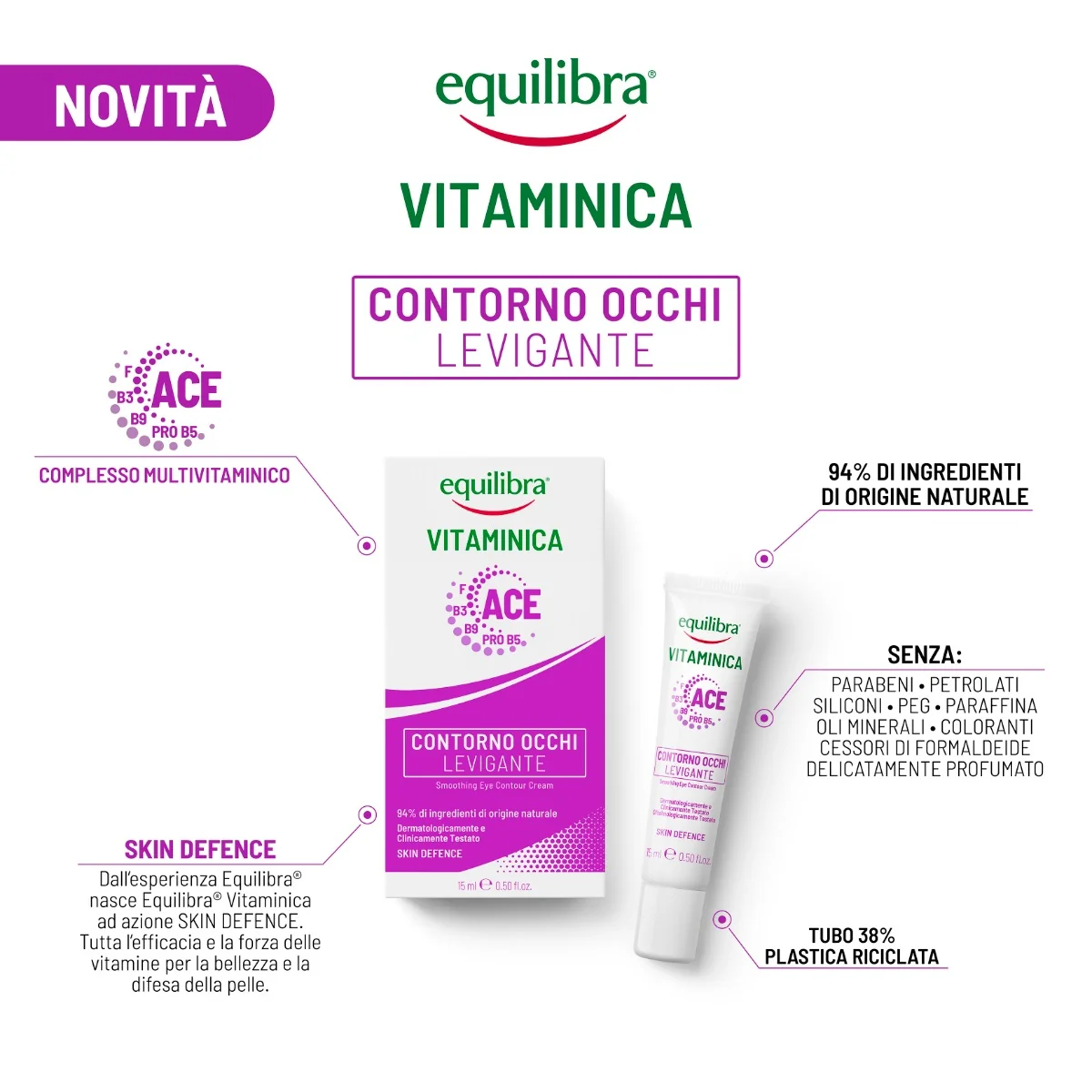 Equilibra Viso Vitaminica Contorno Occhi 15 Ml Levigante