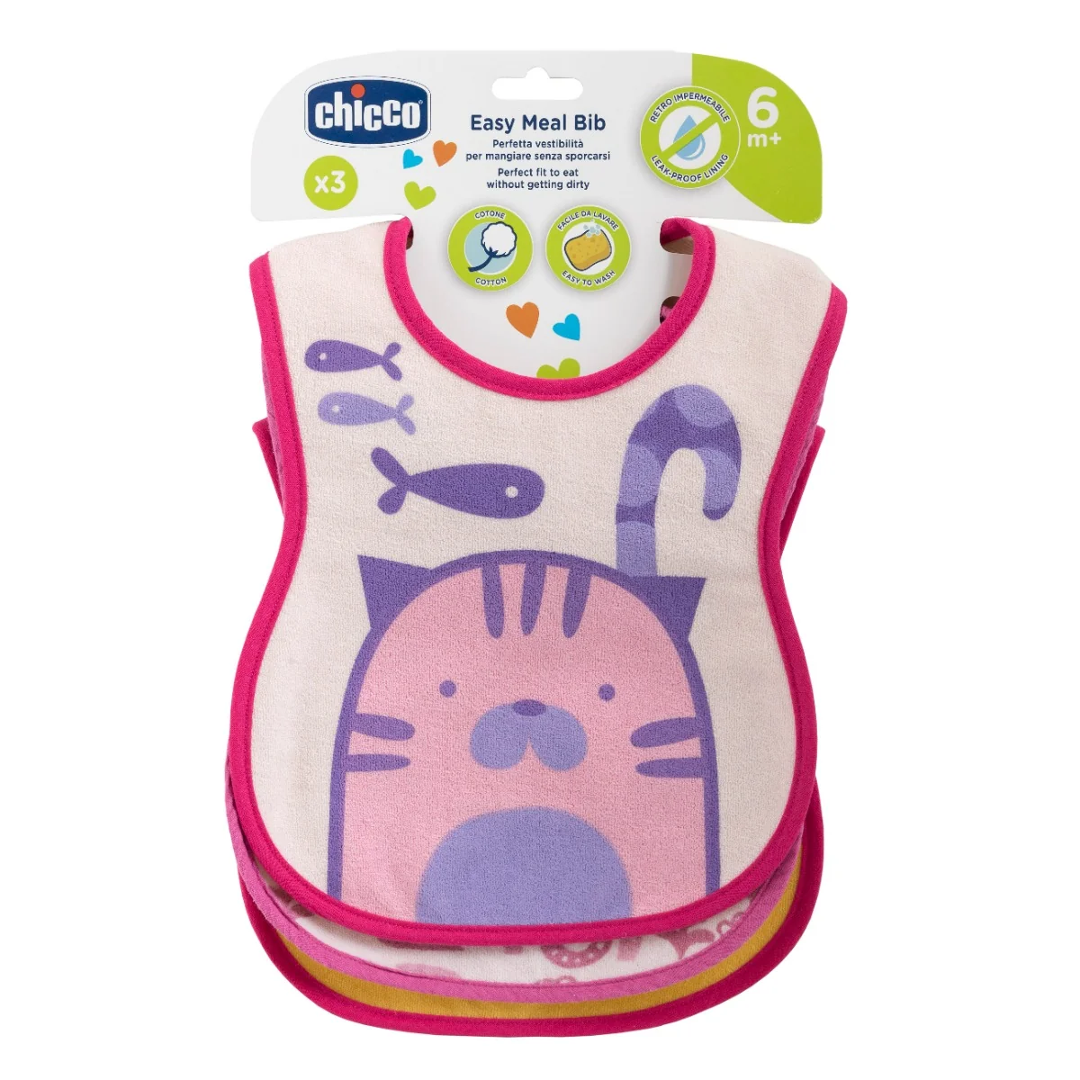 CHICCO BAVAGLINE PAPPA 6M+ 3 PEZZI ROSA