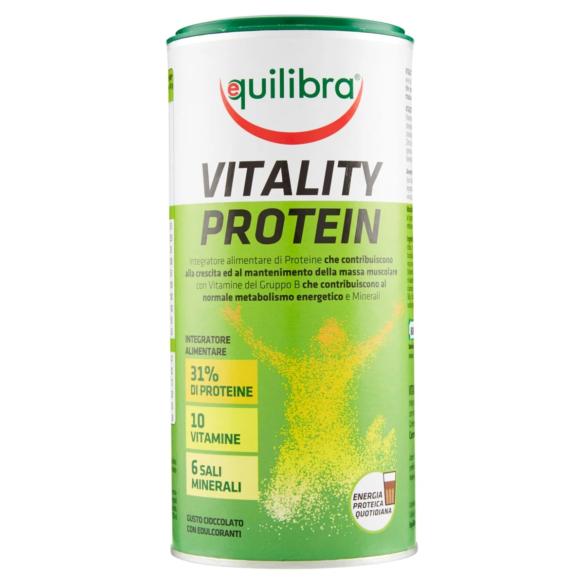 Equilibra Vitality Protein Gusto Cioccolato 260 g Crescita e Mantenimento Massa Muscolare