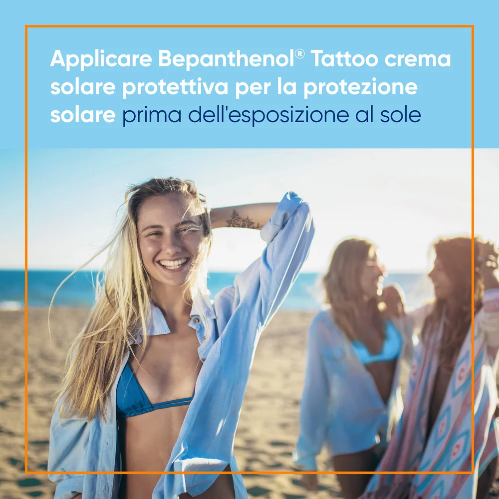 Bepanthenol Tattoo Crema Protezione Solare Molto Alta SPF50+ 50ml Per Tatuaggi