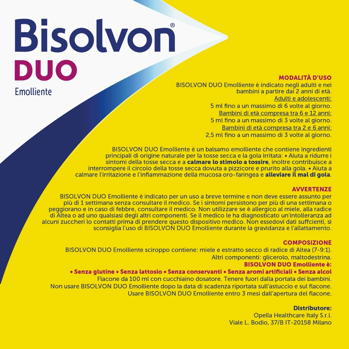 Bisolvon Duo Emolliente Sciroppo 100 ml Contro Tosse e Gola Irritata