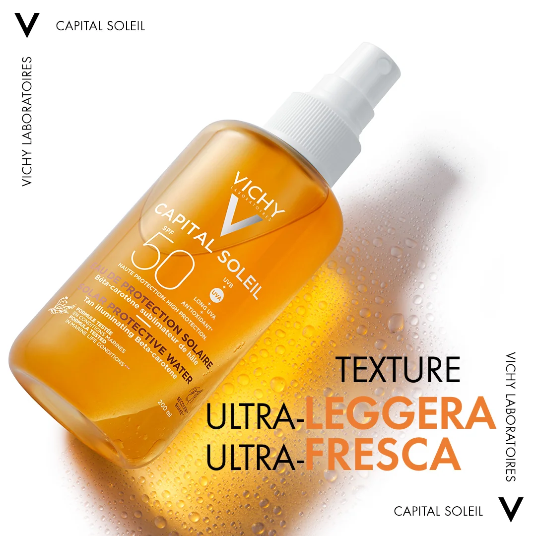 Vichy Capital Soleil Acqua Solare Abbronzatura SPF 50 200 ml Protegge ed Intensifica l'Abbronzatura