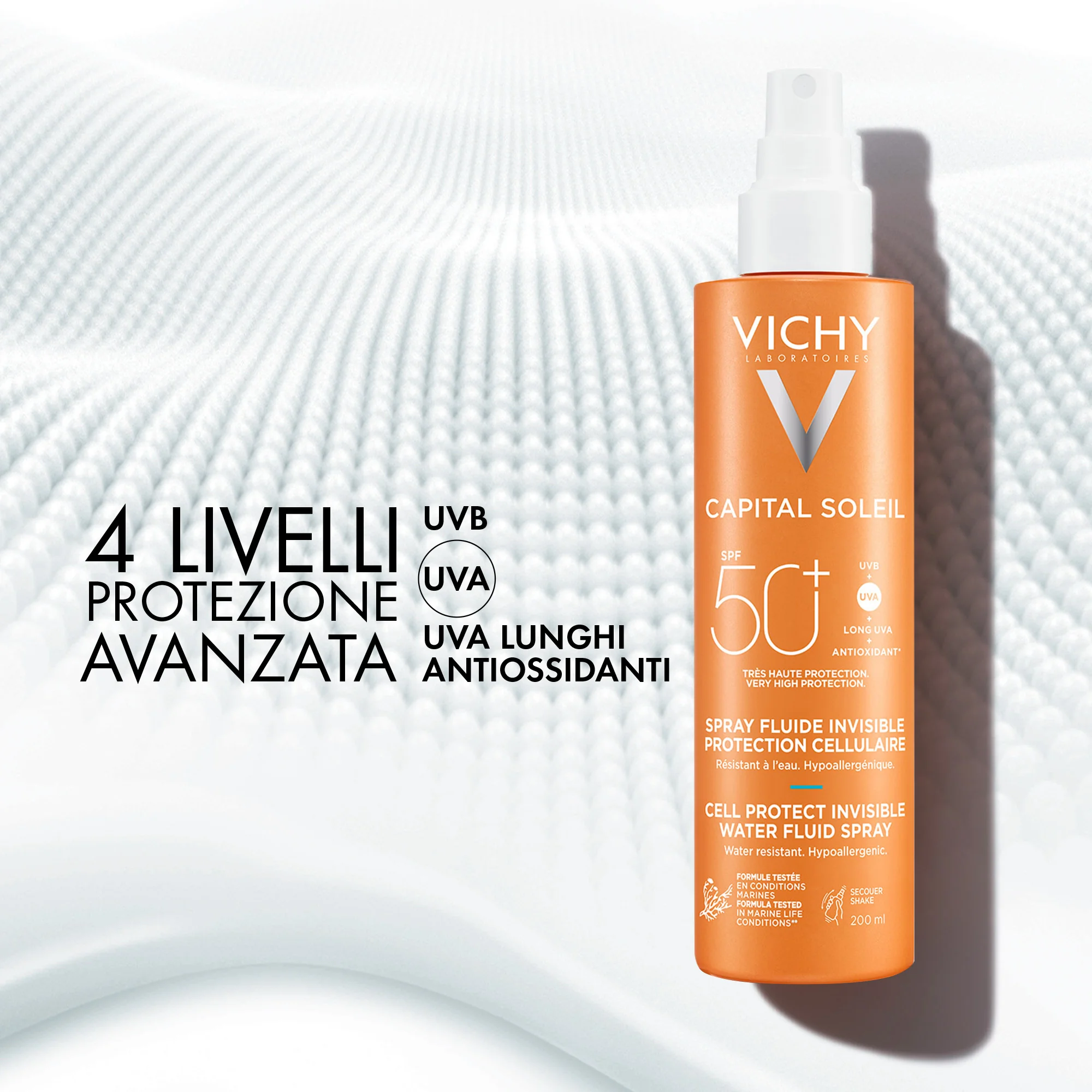 Vichy Capital Soleil Spray Spf50+ 200 ml Protezione solare viso e corpo