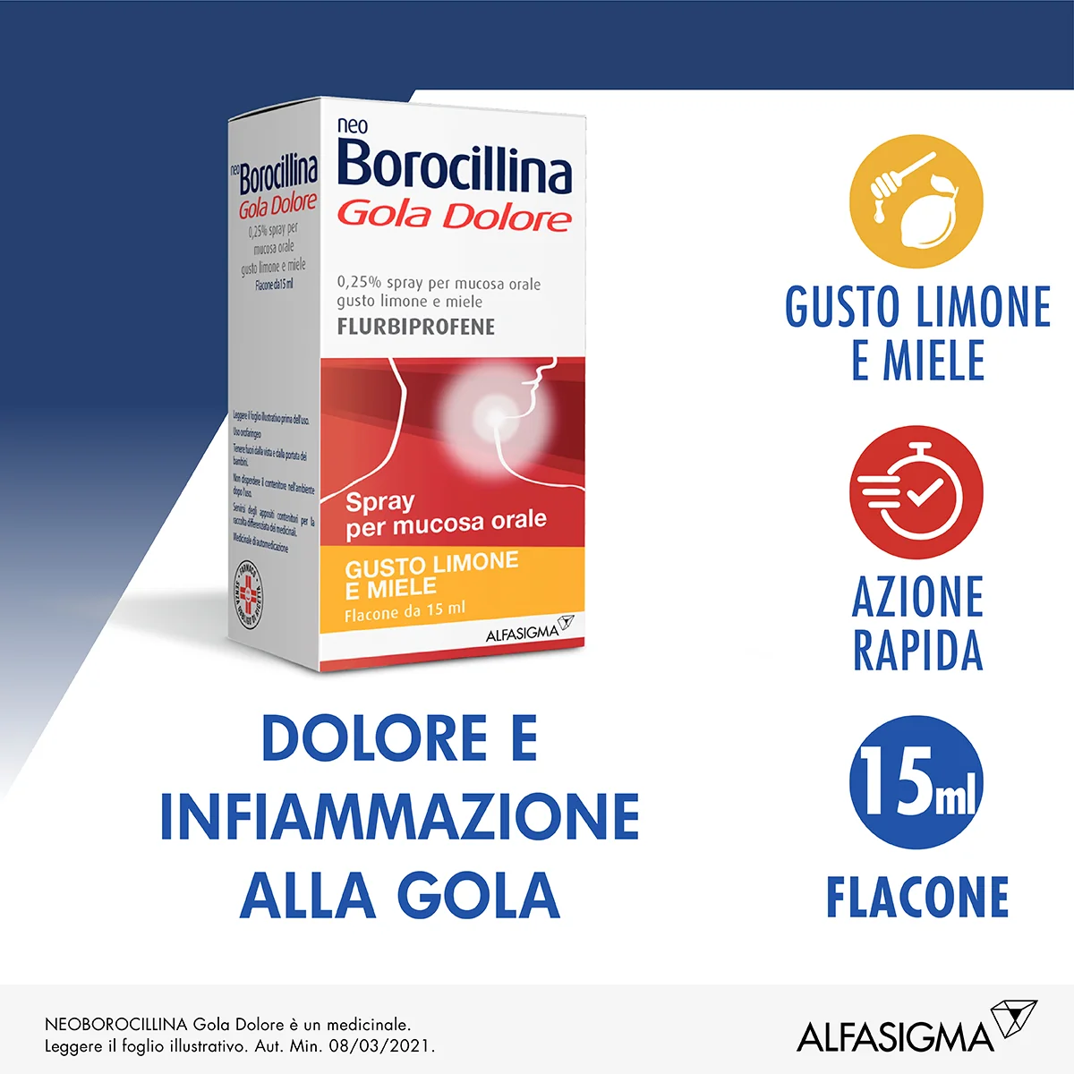 NEO BOROCILLINA GOLA DOLORE SPRAY 0,25% LIMONE & MIELE 15 ML