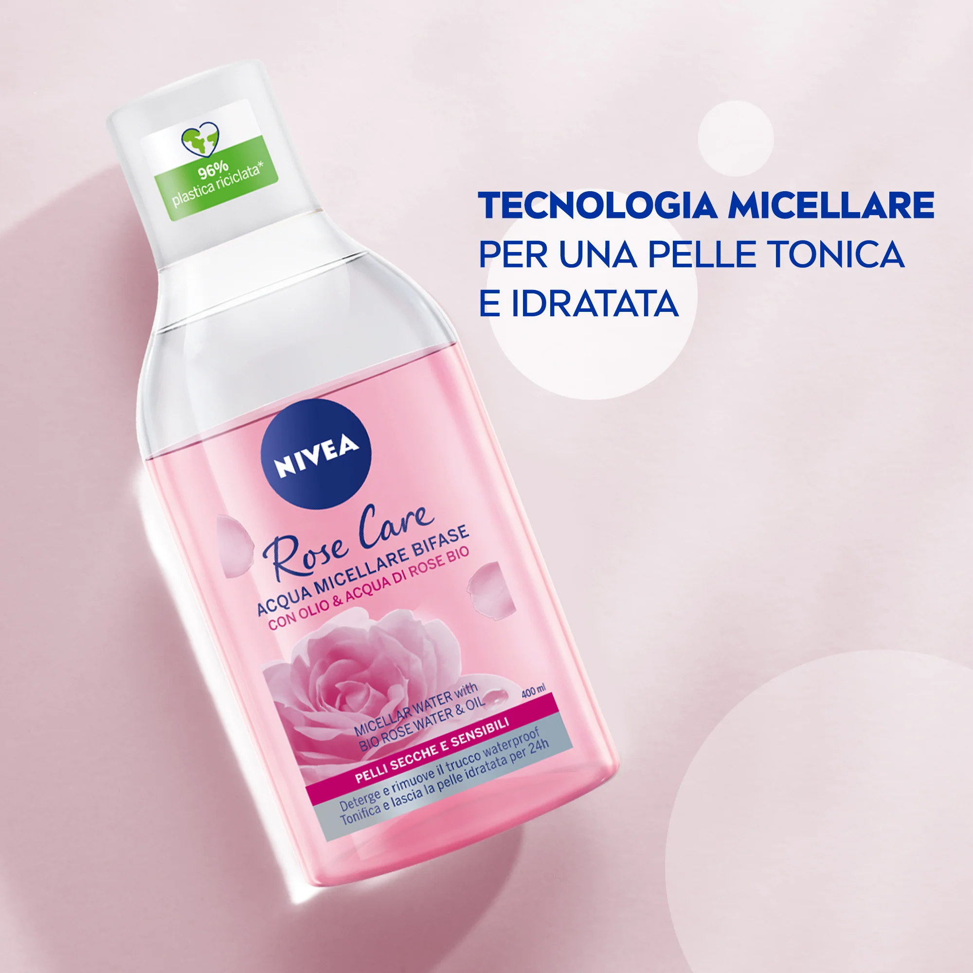 Nivea Acqua Micellare Rose Care 400 ml Bifasica per pelli secche e sensibili