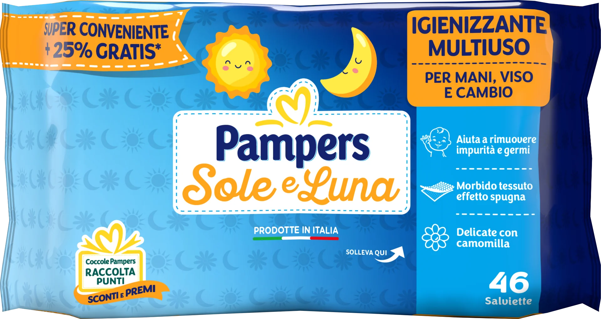 PAMPERS WIPES SOLE & LUNA 46 PEZZI