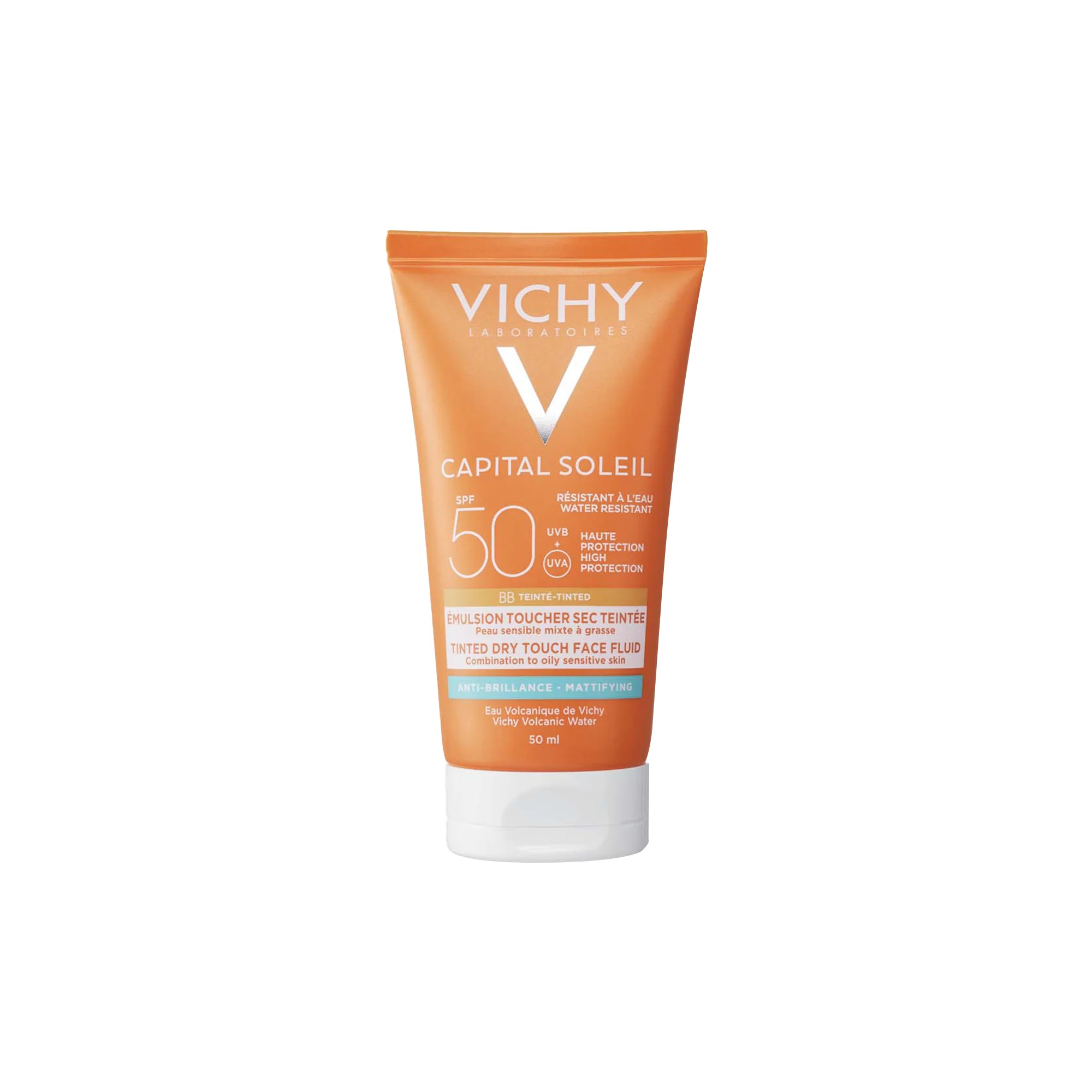 Vichy Capital Soleil BB Emulsione Colorata Effetto Asciutto Mat SPF 50 Protezione Viso 50 ml Per Tutti i Tipi di Pelle